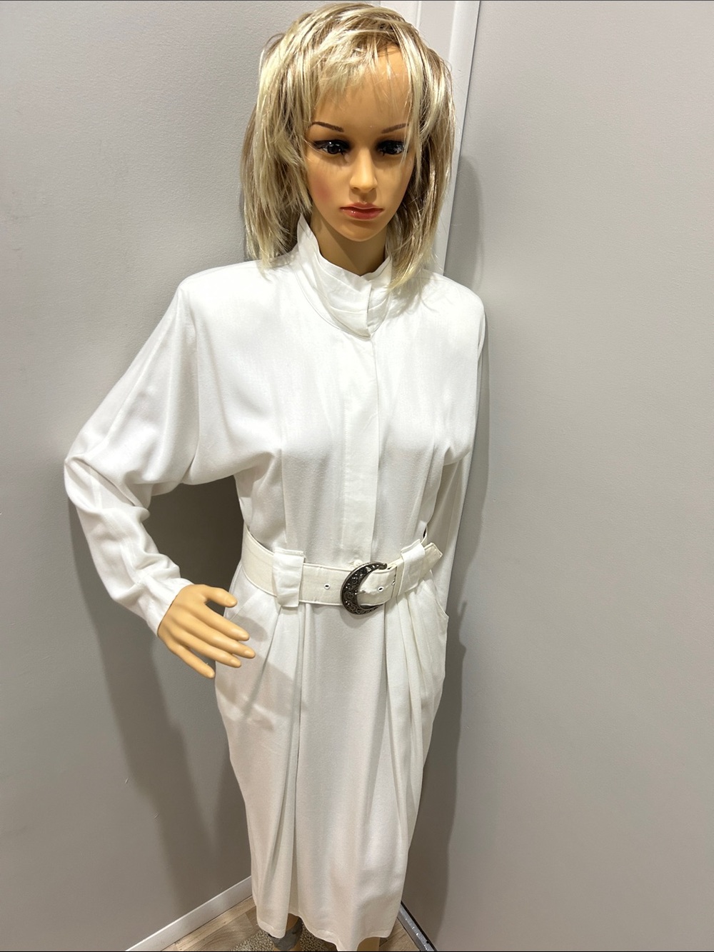 Vintage Rabbit Rabbit Rabbit White Midi Dress with Belt